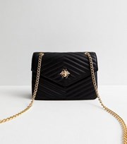 New Look Black Bee Quilted Leather-Look Cross Body Bag